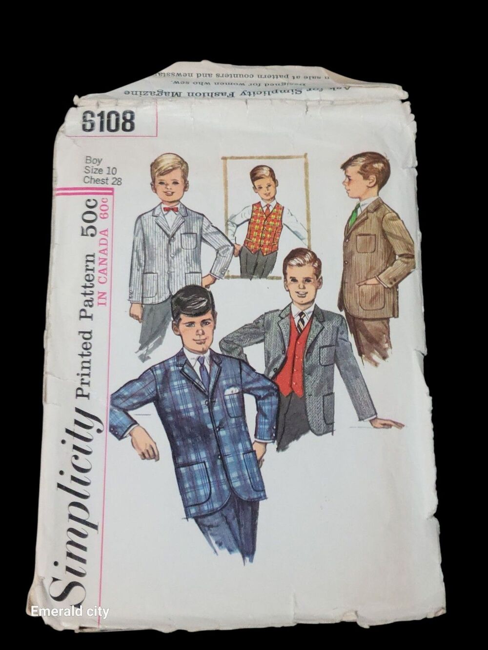 Vtg 1960’s Simplicity Boys Jacket Sewing Pattern #6108 Size 10 Chest 28